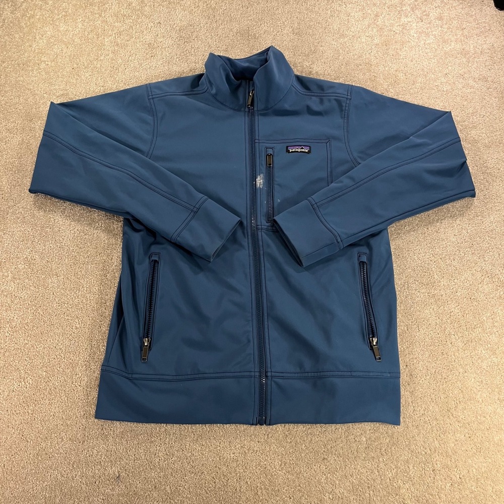 Patagonia Adze Softshell Jacket Mens Medium Blue‎ Windproof Fleece Lined Hiking